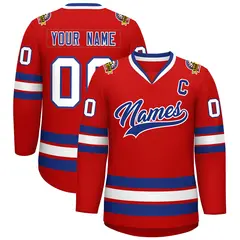Red Royal-White Classic Style Hockey Jersey 1