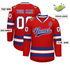 Red Royal-White Classic Style Hockey Jersey 2