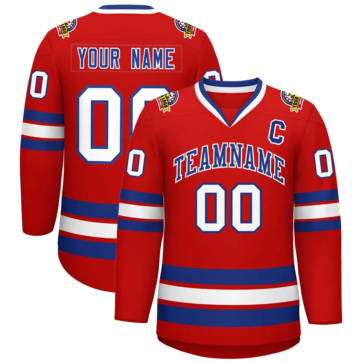 Red Royal-White Classic Style Hockey Jersey