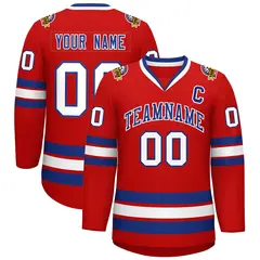 Red Royal-White Classic Style Hockey Jersey 1