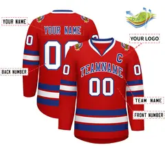 Red Royal-White Classic Style Hockey Jersey 2