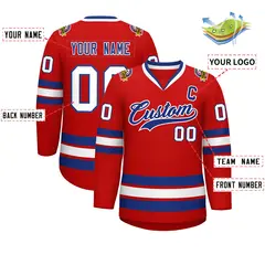 Red Royal-White Classic Style Hockey Jersey 2