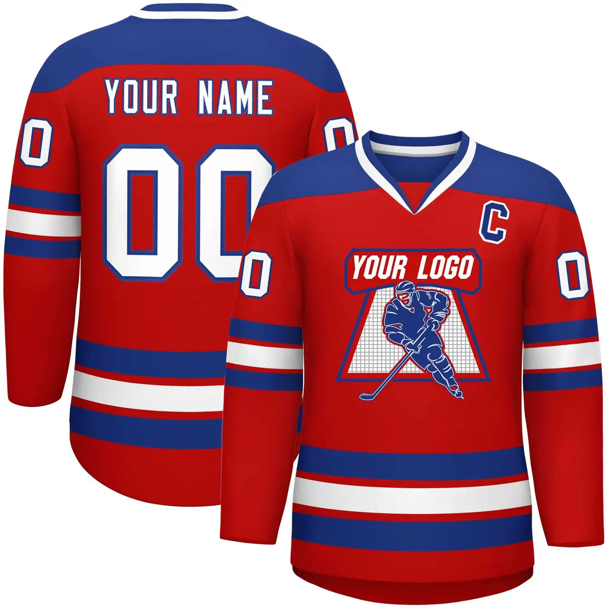 Red Royal-White Classic V-Neck Hockey Jersey