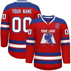 Red Royal-White Classic V-Neck Hockey Jersey