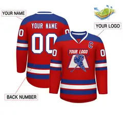 Red Royal-White Classic V-Neck Hockey Jersey 2
