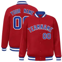 Red Royal-White Classic Varsity Full-Snap Letterman Jacket 1