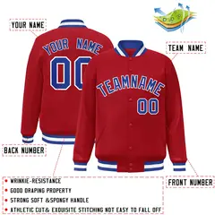 Red Royal-White Classic Varsity Full-Snap Letterman Jacket 2