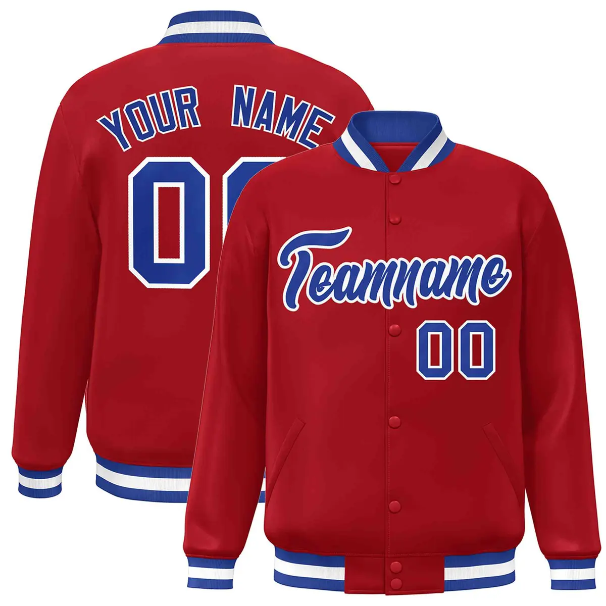 Red Royal-White Classic Varsity Full-Snap Letterman Jacket