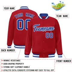 Red Royal-White Classic Varsity Full-Snap Letterman Jacket 2