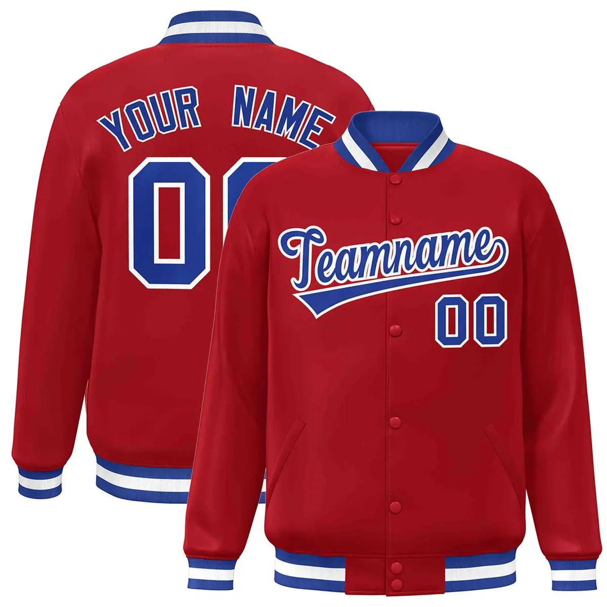 Red Royal-White Classic Varsity Full-Snap Letterman Jacket