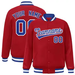 Red Royal-White Classic Varsity Full-Snap Letterman Jacket 1
