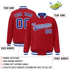 Red Royal-White Classic Varsity Full-Snap Letterman Jacket 2