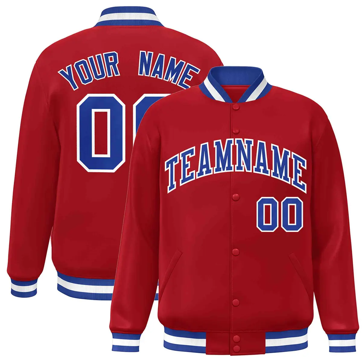 Red Royal-White Classic Varsity Full-Snap Letterman Jacket