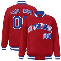 Red Royal-White Classic Varsity Full-Snap Letterman Jacket 1
