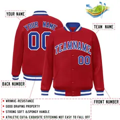 Red Royal-White Classic Varsity Full-Snap Letterman Jacket 2