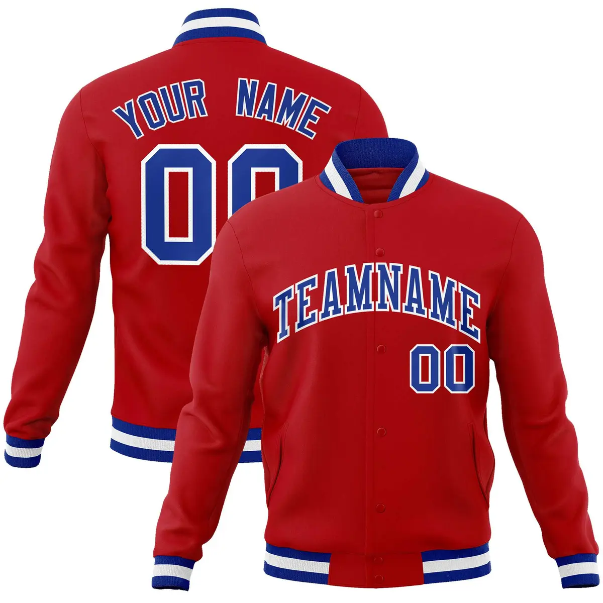 Red Royal-White Classic Varsity Full-Snap Letterman Jacket