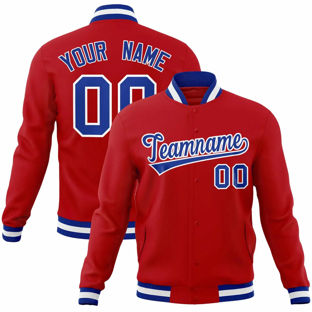 Red Royal-White Classic Varsity Full-Snap Letterman Jacket