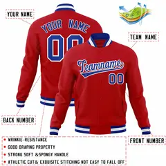 Red Royal-White Classic Varsity Full-Snap Letterman Jacket 4