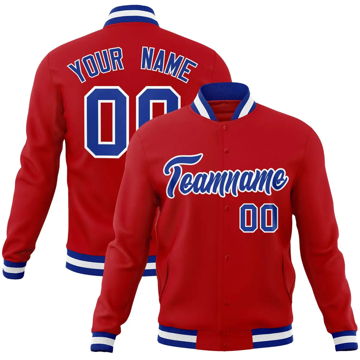 Red Royal-White Classic Varsity Full-Snap Letterman Jacket