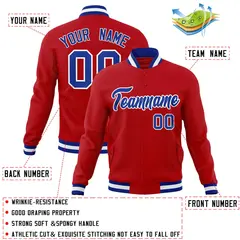 Red Royal-White Classic Varsity Full-Snap Letterman Jacket 4