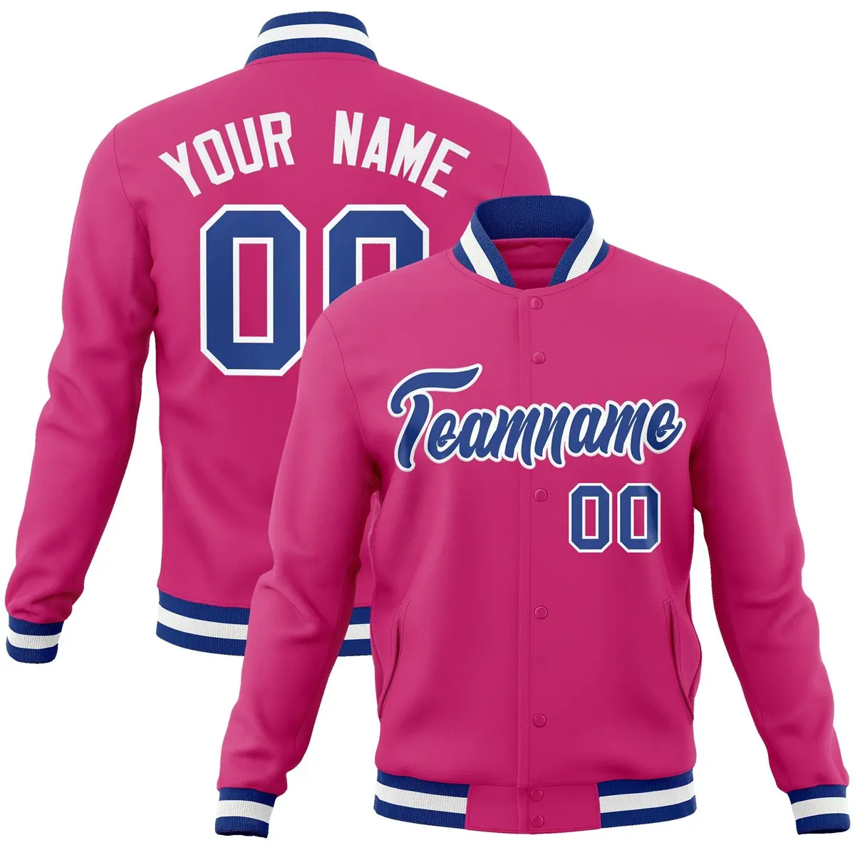 Red Royal-White Classic Varsity Full-Snap Letterman Jacket