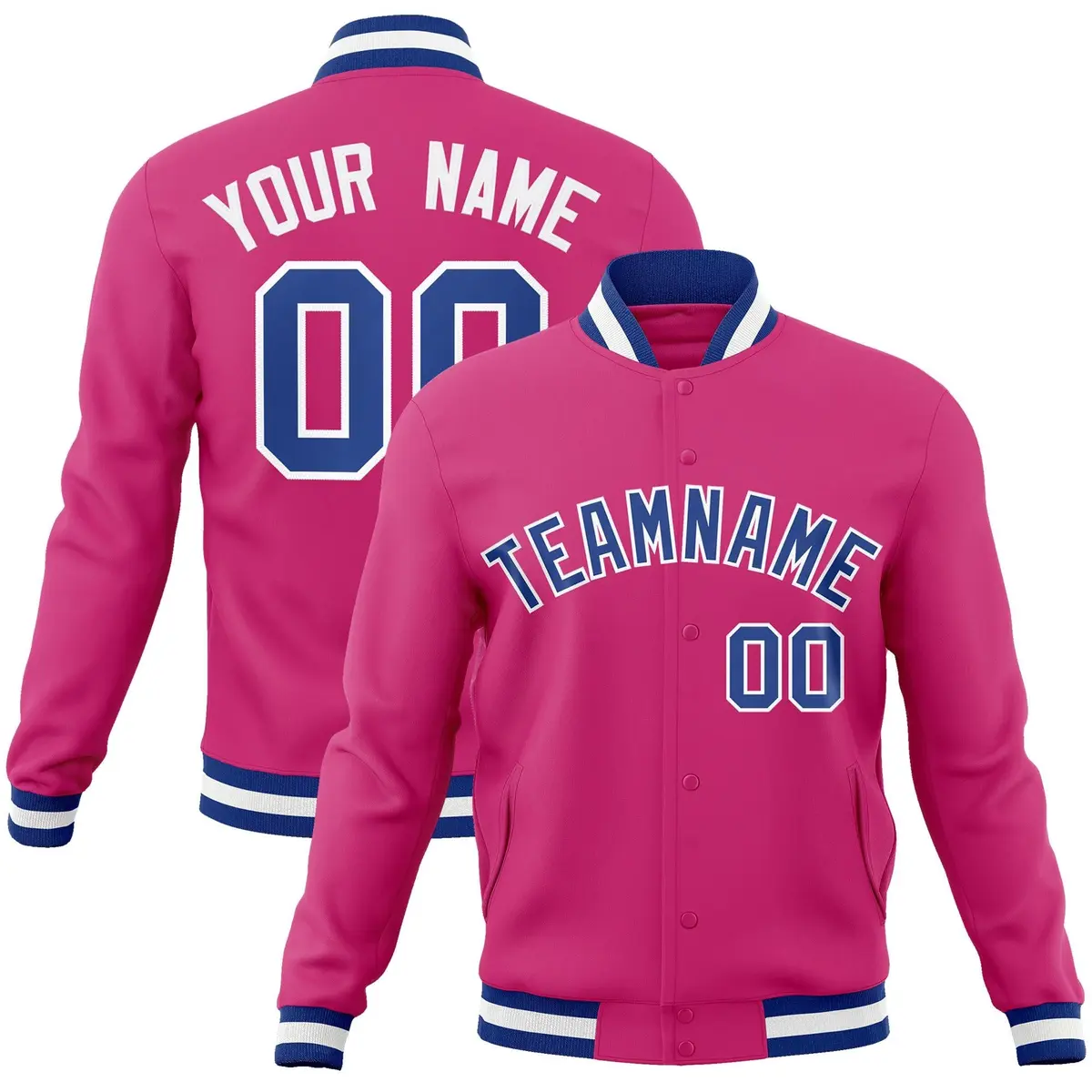 Red Royal-White Classic Varsity Full-Snap Letterman Jacket
