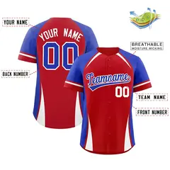 Red Royal-White Color Block Authentic Baseball Jersey 2