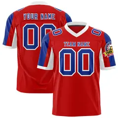 Red Royal-White Color Block Raglan Sleeves Football Jersey