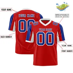 Red Royal-White Color Block Raglan Sleeves Football Jersey 2