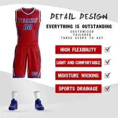 Red Royal-White Graffiti Claw Pattern Sets Basketball Jersey 2