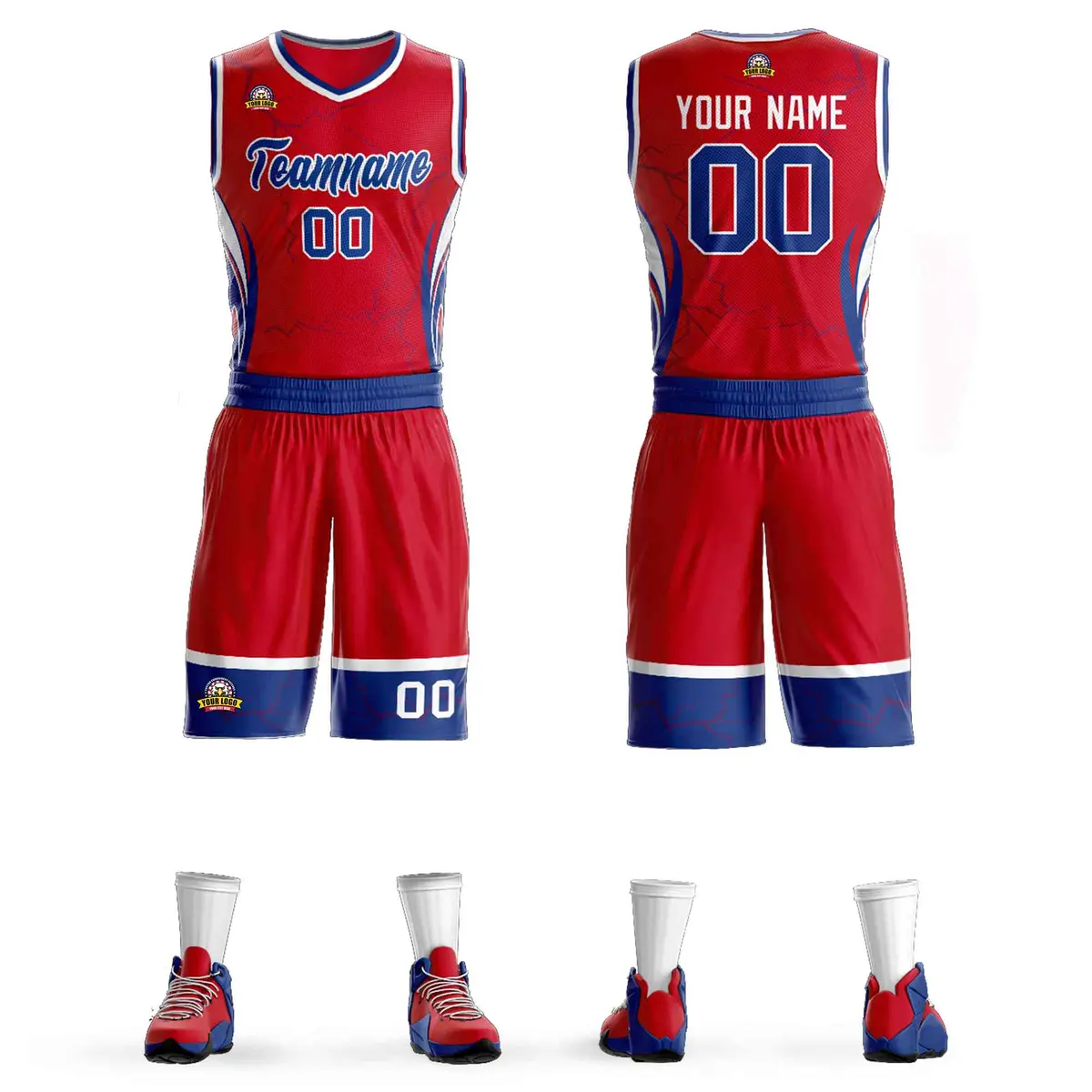 Red Royal-White Graffiti Lightning Basketball Jersey
