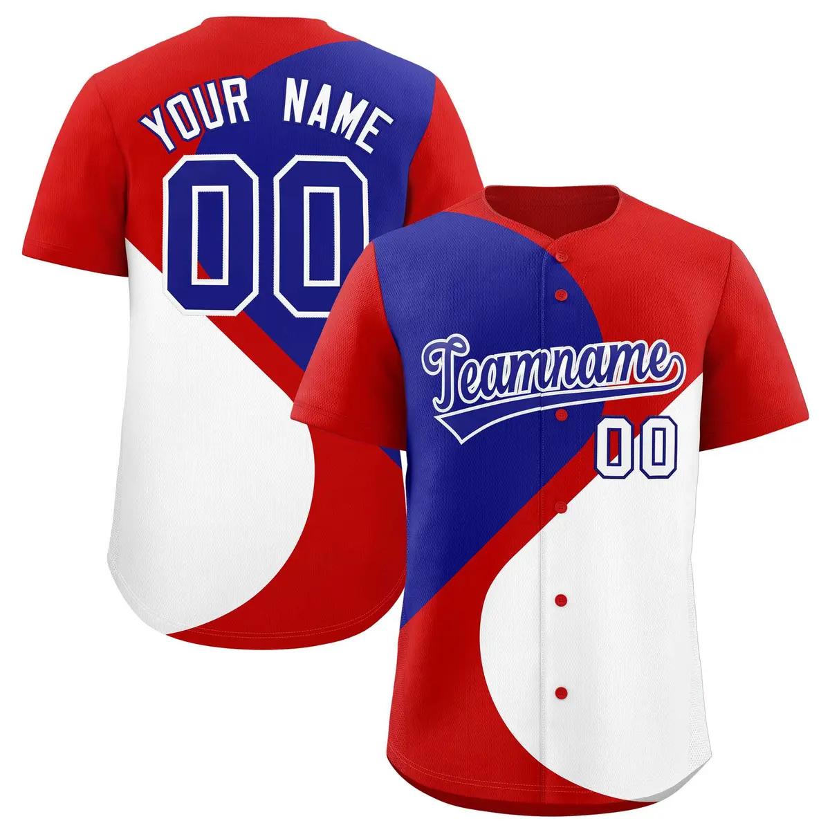 Red Royal White Half Heart Color Block Baseball Jersey