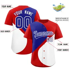 Red Royal White Half Heart Color Block Baseball Jersey 2