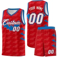 Red Royal White Halloween Bat Pattern Basketball Jersey 1