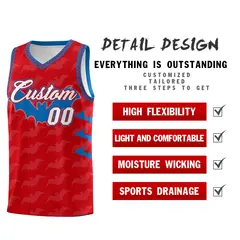 Red Royal White Halloween Bat Pattern Basketball Jersey 2