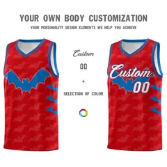 Red Royal White Halloween Bat Pattern Basketball Jersey 3