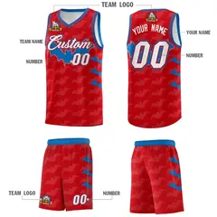 Red Royal White Halloween Bat Pattern Basketball Jersey 5