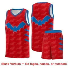 Red Royal White Halloween Bat Pattern Basketball Jersey 7