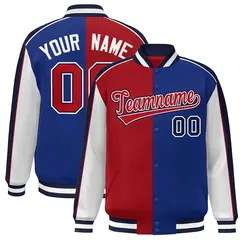 Red Royal White-Navy Color Block Varsity Bomber Baseball Jacket