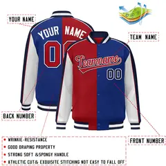 Red Royal White-Navy Color Block Varsity Bomber Baseball Jacket 2