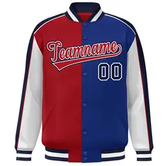 Red Royal White-Navy Color Block Varsity Bomber Baseball Jacket 3