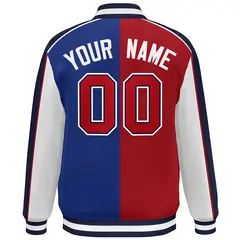 Red Royal White-Navy Color Block Varsity Bomber Baseball Jacket 4