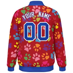 Red Royal-White Paw Prints Graffiti Varsity Letterman Jacket 4