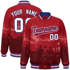 Red Royal-White Philadelphia City Skyline Varsity Full-Snap Track Jacket