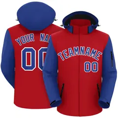 Red Royal-White Raglan Sleeve Waterproof Jacket