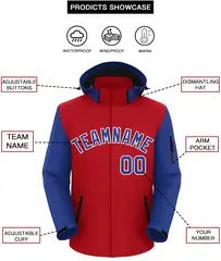 Red Royal-White Raglan Sleeve Waterproof Jacket 2