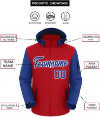 Red Royal-White Raglan Sleeve Waterproof Jacket 2
