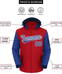 Red Royal-White Raglan Sleeve Waterproof Jacket 2