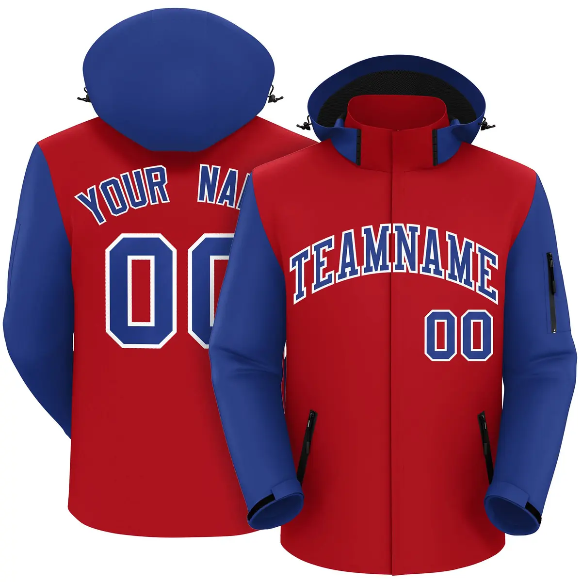 Red Royal-White Raglan Sleeve Waterproof Jacket