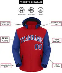 Red Royal-White Raglan Sleeve Waterproof Jacket 2
